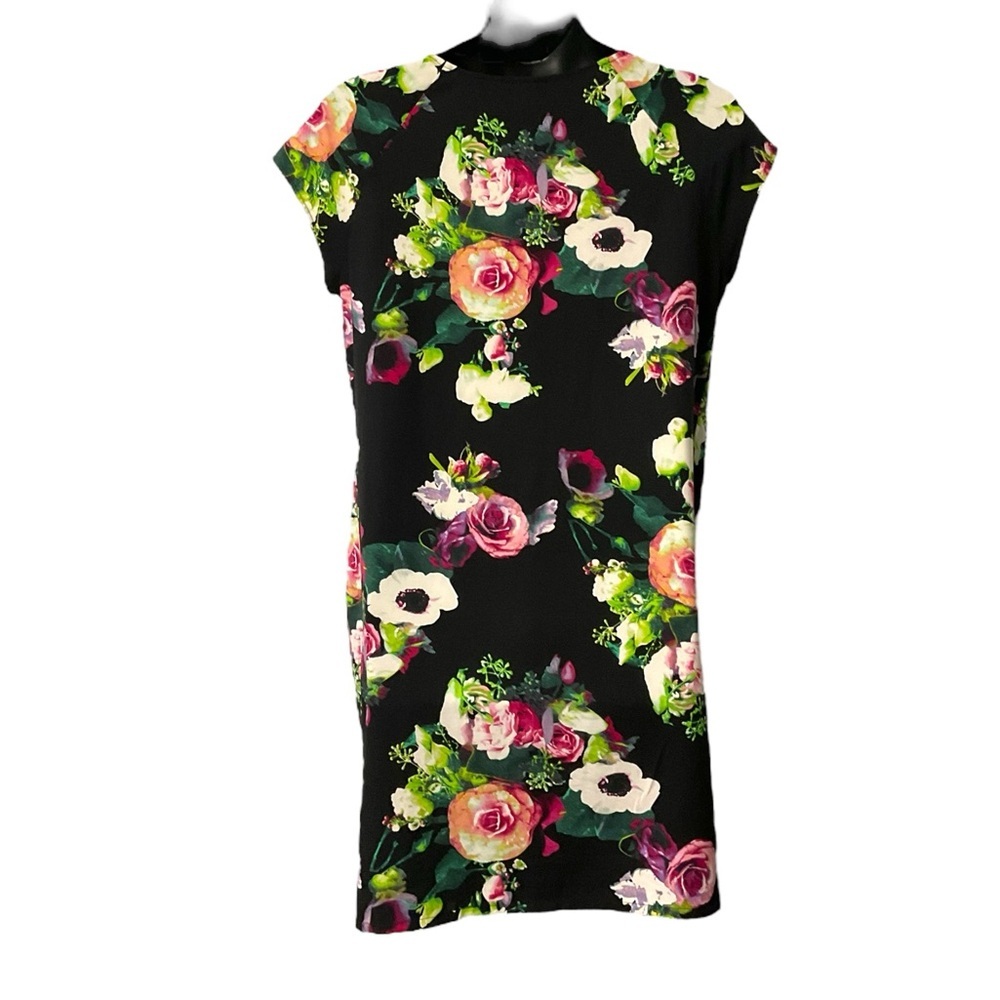Merona Floral Sheath Dress SZ XXL Black Pink Casual Lightweight Feminine Comfort - Picture 2 of 7